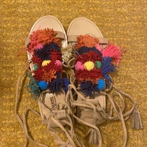 Colorful lace up tassel sandals